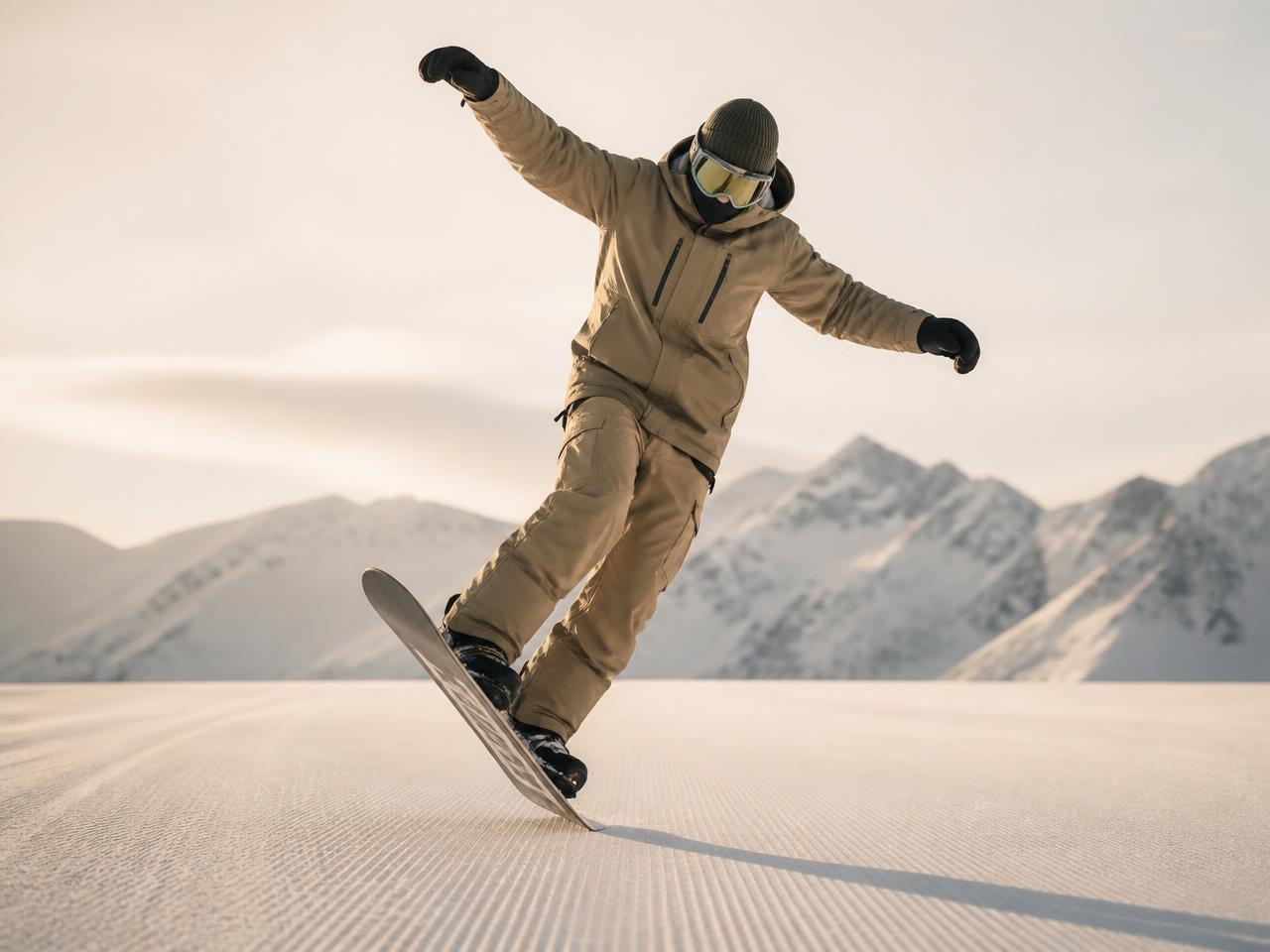 Nose press butter on flat groomed snow